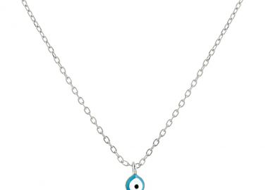 Ασημένιο κολιέ με ματάκι από γαλάζιο σμάλτο -  - 