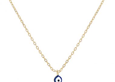 Ασημένιο κολιέ με ματάκι από μπλε σμάλτο, σε μικρό μέγεθος επιχρυσωμένο -  - 