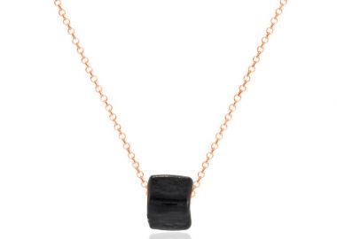 Ασημένιο κολιέ με μαύρο όνυχα επιχρυσωμένο με ροζ χρυσό -  - 