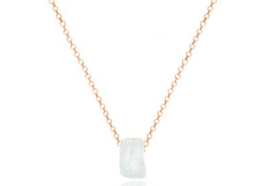 Ασημένιο κολιέ με πέτρα σε λευκή απόχρωση επιχρυσωμένο με ροζ χρυσό -  - 