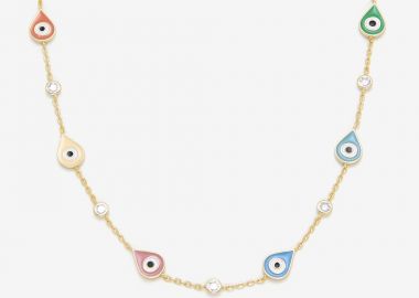 Ασημένιο Kολιέ με πολύχρωμα Ματάκια Δάκρυ από Σμάλτο και Ζιργκόν επιχρυσωμένο -  - 