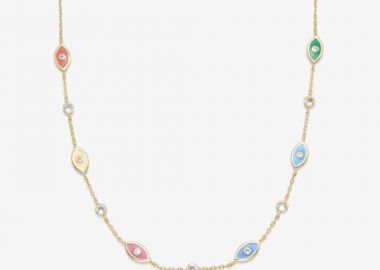 Ασημένιο Κολιέ με Στρογγυλά Ζιργκόν και Πολύχρωμα Ματάκια από Σμάλτο επιχρυσωμένο -  - 