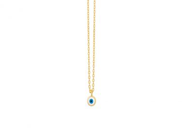 Ασημένιο κολιέ με στρογγυλό ματάκι από σμάλτο επιχρυσωμένο -  - 