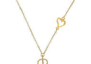 Ασημένιο κολιέ με το Γράμμα “Φ” με καρδιά επιχρυσωμένο -  - 