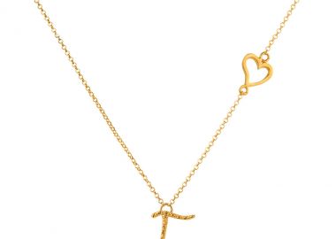 Ασημένιο κολιέ με το Γράμμα “Γ” με καρδιά επιχρυσωμένο -  - 