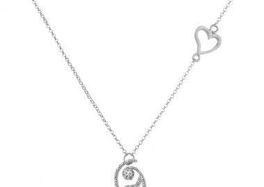 Ασημένιο κολιέ με το γράμμα “Θ” με καρδιά -  - 