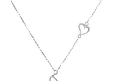 Ασημένιο κολιέ με το γράμμα “Τ” με καρδιά -  - 