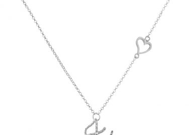 Ασημένιο κολιέ με το γράμμα “Ξ” με καρδιά -  - 
