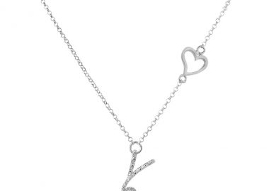 Ασημένιο κολιέ με το γράμμα “Υ” με καρδιά -  - 