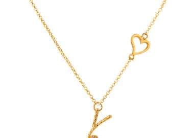 Ασημένιο κολιέ με το Γράμμα “Υ” με καρδιά επιχρυσωμένο -  - 