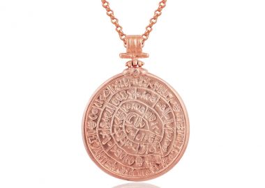 Ασημένιο κολιέ με τον δίσκο της Φαιστού πλαισιωμένο με στεφάνι επιχρυσωμένο με ροζ χρυσό -  - 