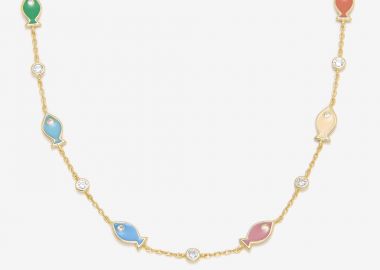 Ασημένιο Κολιέ με Ζιργκόν και Πολύχρωμα Ψαράκια από Σμάλτο επιχρυσωμένο -  - 