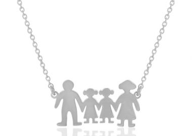 Ασημένιο κολιέ οικογένεια, μπαμπάς μαμά και δύο κοριτσάκια -  - 