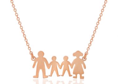 Ασημένιο κολιέ οικογένεια μπαμπάς μαμά και δύο αγοράκια επιχρυσωμένο με ροζ χρυσό -  - 