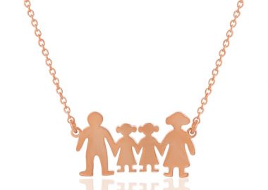 Ασημένιο κολιέ οικογένεια μπαμπάς μαμά και δύο κοριτσάκια επιχρυσωμένο με ροζ χρυσό -  - 