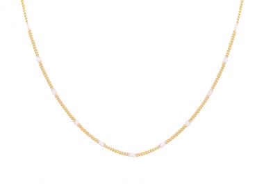 Ασημένιο Κολιέ Ροζάριο από Λευκό Οβάλ Σμάλτο επιχρυσωμένο -  - 