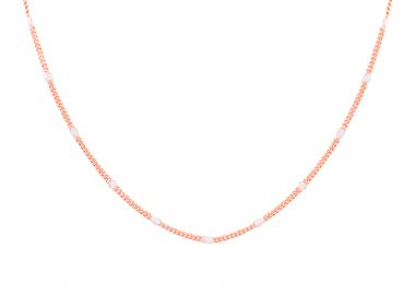 Ασημένιο Κολιέ Ροζάριο από Λευκό Οβάλ Σμάλτο επιχρυσωμένο με ροζ χρυσό -  - 