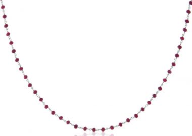 Ασημένιο κολιέ ροζάριο διακοσμημένο με κόκκινες grenade πέτρες -  - 