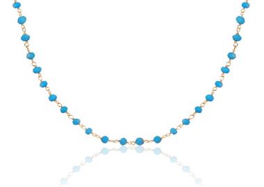 Ασημένιο κολιέ ροζάριο διακοσμημένο με τυρκουάζ πέτρες επιχρυσωμένο -  - 