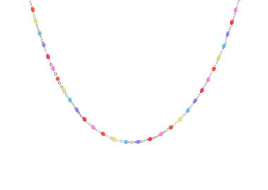 Ασημένιο Κολιέ Ροζάριο με Ανοιχτό Πολύχρωμο Σμάλτο -  - 