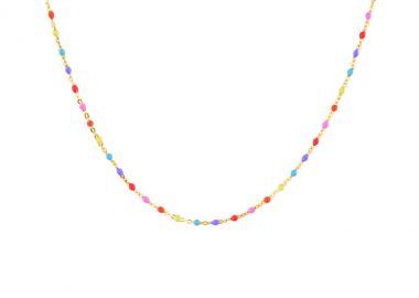 Ασημένιο Κολιέ Ροζάριο με Ανοιχτό Πολύχρωμο Σμάλτο επιχρυσωμένο -  - 