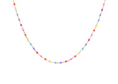 Ασημένιο Κολιέ Ροζάριο με Ανοιχτό Πολύχρωμο Σμάλτο επιχρυσωμένο με ροζ χρυσό -  - 