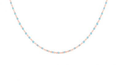 Ασημένιο Κολιέ Ροζάριο με Γαλάζιο Σμάλτο επιχρυσωμένο με ροζ χρυσό -  - 