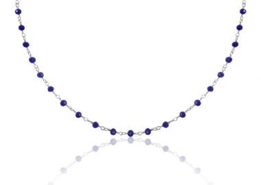 Ασημένιο κολιέ ροζάριο με λάπις λάζουλι πέτρες που συμβολίζουν τη γαλήνη -  - 