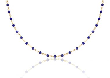 Ασημένιο κολιέ ροζάριο με λάπις λάζουλι πέτρες που συμβολίζουν τη γαλήνη επιχρυσωμένο -  - 