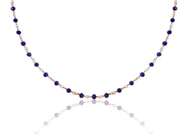 Ασημένιο κολιέ ροζάριο με λάπις λάζουλι πέτρες που συμβολίζουν τη γαλήνη επιχρυσωμένο με ροζ χρυσό -  - 