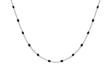 Ασημένιο Κολιέ Ροζάριο με Μαύρο Οβάλ Σμάλτο -  - 