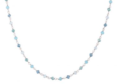 Ασημένιο Κολιέ Ροζάριο με Μιξ Μπλε Αχάτης -  - 