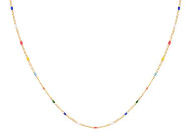 Ασημένιο Κολιέ Ροζάριο με Πολύχρωμο Οβάλ Σμάλτο επιχρυσωμένο -  - 