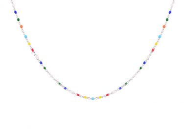Ασημένιο Κολιέ Ροζάριο με Πολύχρωμο Σμάλτο -  - 