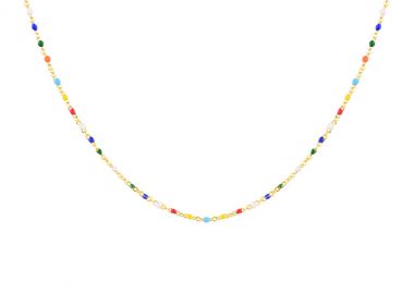 Ασημένιο Κολιέ Ροζάριο με Πολύχρωμο Σμάλτο επιχρυσωμένο -  - 