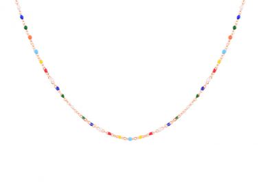 Ασημένιο Κολιέ Ροζάριο με Πολύχρωμο Σμάλτο επιχρυσωμένο με ροζ χρυσό -  - 