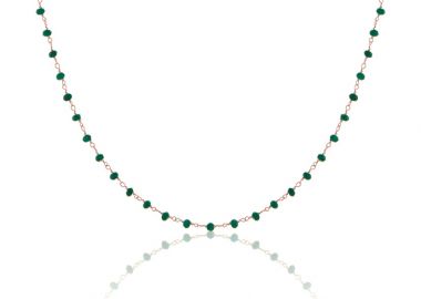 Ασημένιο κολιέ ροζάριο με πράσινες jade πέτρες επιχρυσωμένο με ροζ χρυσό -  - 