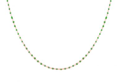 Ασημένιο Κολιέ Ροζάριο με Πράσινο Σμάλτο επιχρυσωμένο με ροζ χρυσό -  - 