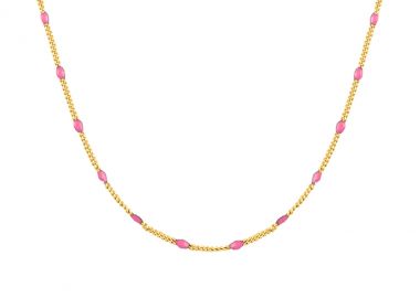 Ασημένιο Κολιέ Ροζάριο με Ροζ Οβάλ Σμάλτο επιχρυσωμένο -  - 