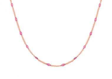 Ασημένιο Κολιέ Ροζάριο με Ροζ Οβάλ Σμάλτο επιχρυσωμένο με ροζ χρυσό -  - 