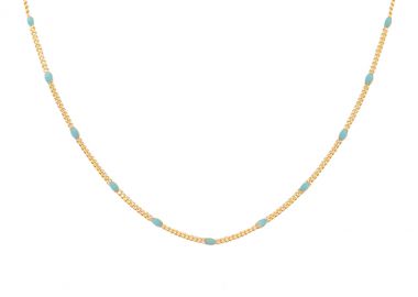 Ασημένιο Κολιέ Ροζάριο με Τιρκουάζ Οβαλ Σμάλτο επιχρυσωμένο -  - 