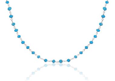 Ασημένιο κολιέ ροζάριο με τυρκουάζ πέτρες -  - 