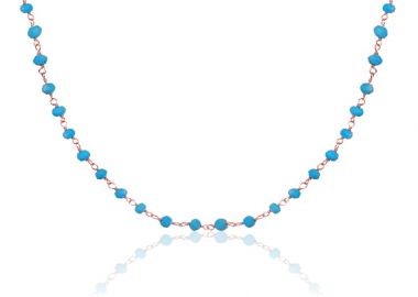 Ασημένιο κολιέ ροζάριο με τυρκουάζ πέτρες επιχρυσωμένο με ροζ χρυσό -  - 