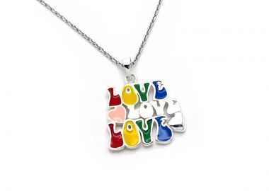 Ασημένιο κρεμαστό Love για το λαιμό με αλυσίδα - Asimenio - 