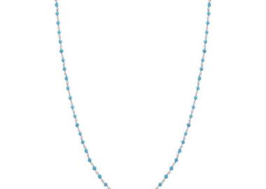 Ασημένιο μακρύ κολιέ ροζάριο διακοσμημένο με τυρκουάζ πέτρες -  - 