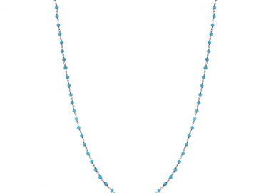 Ασημένιο μακρύ κολιέ ροζάριο διακοσμημένο με τυρκουάζ πέτρες με μαύρη πατίνα -  - 