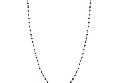 Ασημένιο μακρύ κολιέ ροζάριο με λάπις λάζουλι πέτρες επιχρυσωμένο με ροζ χρυσό -  - 