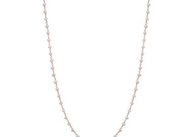 Ασημένιο μακρύ κολιέ ροζάριο με σικ διακόσμηση από πέρλες επιχρυσωμένο με ροζ χρυσό -  - 