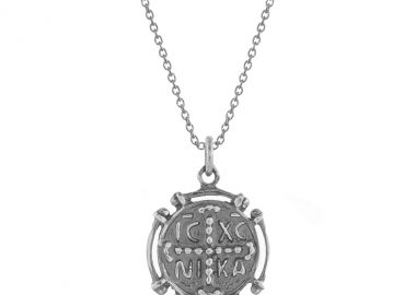 Ασημένιο μενταγιόν Κωνσταντινάτο με φλουρί σε δύο όψεις διακρινόμενο από οξειδωμένο ασήμι -  - 