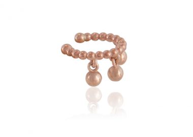 Ασημένιο μονό Ear Cuff σκουλαρίκι επιχρυσωμένο με ροζ χρυσό διακοσμημένο με μπίλιες και κρεμαστές σταγόνες -  - 